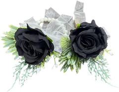 Black Rose Wrist Corsage and Boutonniere Set for Weddings and Prom Events