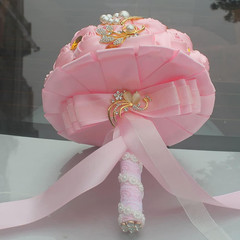8.3 Inch Handmade Satin Rose Bridal Bouquet Toss round Wedding Bouquet Throw Tos