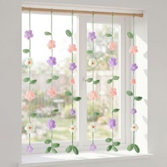 15ft Crochet Flower Garland, 6 Pcs (2.5ft Each) Knitting Yarn Colorful Flowers