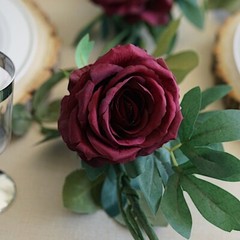 6 ft long 5 BURGUNDY Silk Large Rose Flowers Garland Leaves Bendable Wire Vines