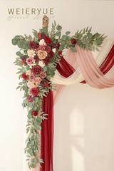 Deluxe Wine Red Artificial Wedding Arch Flowers with Drapes Kit-Pack of 5, 2p…