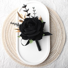 Rose Wrist Corsage and Boutonniere Set for Weddings and Events (Black)