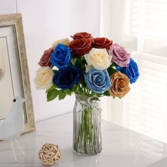 Artificial Rosepcs Open Flower Bouquet Faux Rose Stems for 10 Dusty Rose