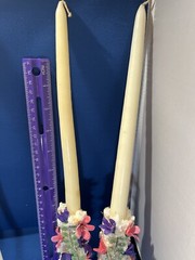 Beautiful ✨Wedding Taper Candle Set W Pink & Purple Flowers 🌸 + Pair To Light!