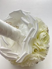 Handmade Wedding Bouquet White Light Green Pearl Artificial Flower Bling Bridal