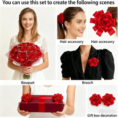 8 Head Premade Satin Rose DIY Set -Forever Flower Complete Kit Assembly Multi Us