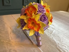 Silk daffodil and lavender rose bouquet