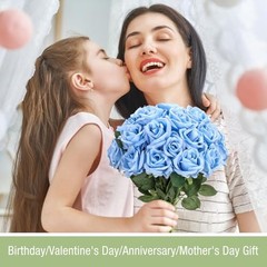 Thiccywoov 30 Pcs Rose Artificial Flowers in Bulk Lifelike Long Stem Light Blue