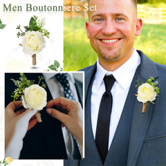 36 Pcs White Artificial Rose Boutonnieres for Weddings & Special Events