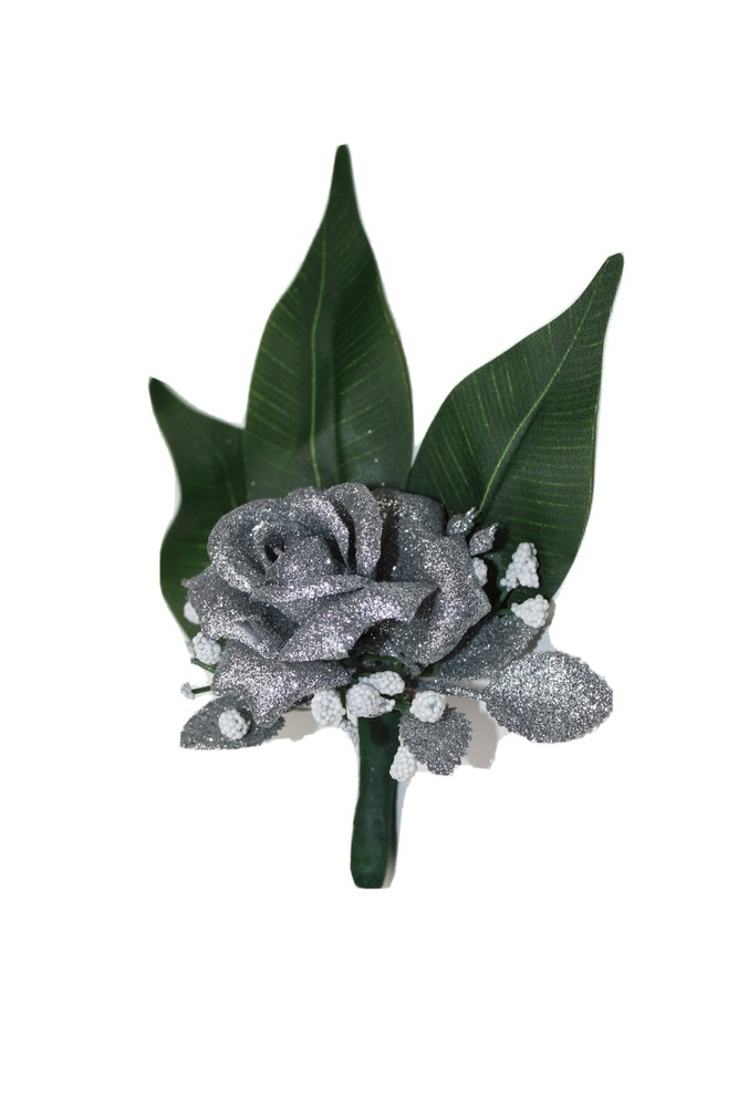 Silver Rose Pin Boutonniere Groom Best Man Prom Wedding Quinceanera Corsage