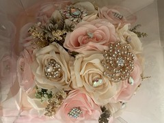 Pink And White Quinceañera Wedding Bouquet With Rhinestones And Ribbons