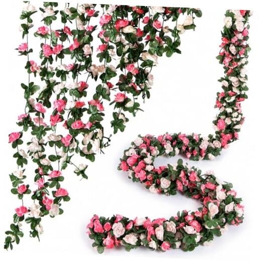 Flower Garland 8 Pcs x 8.2 ft Artificial Rose 8 Vines 66FT Spring-pink-8pcs