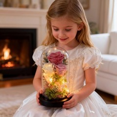 Preserved Pink Rose in Glass Dome with LED Lights – Forever
