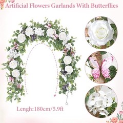 2Pcs 5.9 Ft Artificial Rose Vine Fake Flower Garland Rose Hydrangea 2PCS White