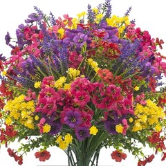 20Pcs UV Resistant Artificial Flowers Outdoor, Realistic Faux Greenery Shrubs