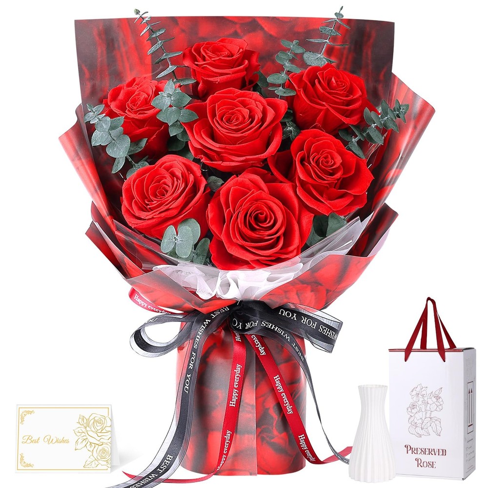 Preserved Flowers Bouquet 7 Roses – Red Real Rose & for Delivery,
