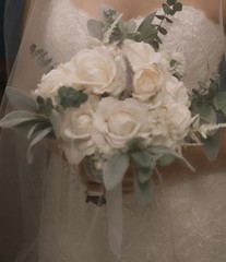 Artificial Wedding Flower Bouquet White Rose Eucalyptus & Lavender Greenery