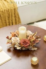 Artificial Flower Candle Rings Wreath, 12″ Small Fall Wreath Earth & Coffee
