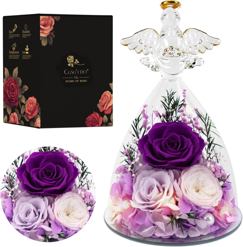 Casaido Mothers Day Rose Gifts for Women, 7″ Purple Preserved Roses Flowers in G