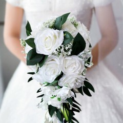 Bridal Artificial Rose Bouquet Silk Flowers Drop Shape Bridesmaid Luxury Decor