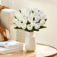 12 Pcs Tulips Artificial Flowers Real Touch Tulips Fake Faux Tulip White