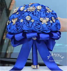 9.8″ Royal Blue Bridal Wedding Bouquet round Bling Brooch Bouquet Throw Toss Art