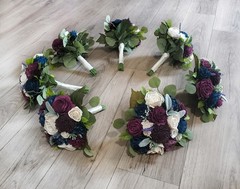 Plum Navy Blue Bridal Bouquet Sola Wood Flower Fig Purple Bridesmaid Wedding