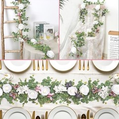2Pcs 5.9 Ft Artificial Rose Vine Fake Flower Garland Rose Hydrangea 2PCS White
