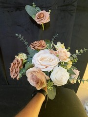 Champagne, Bronze/brown Hand Tied Style With matching Boutonnière