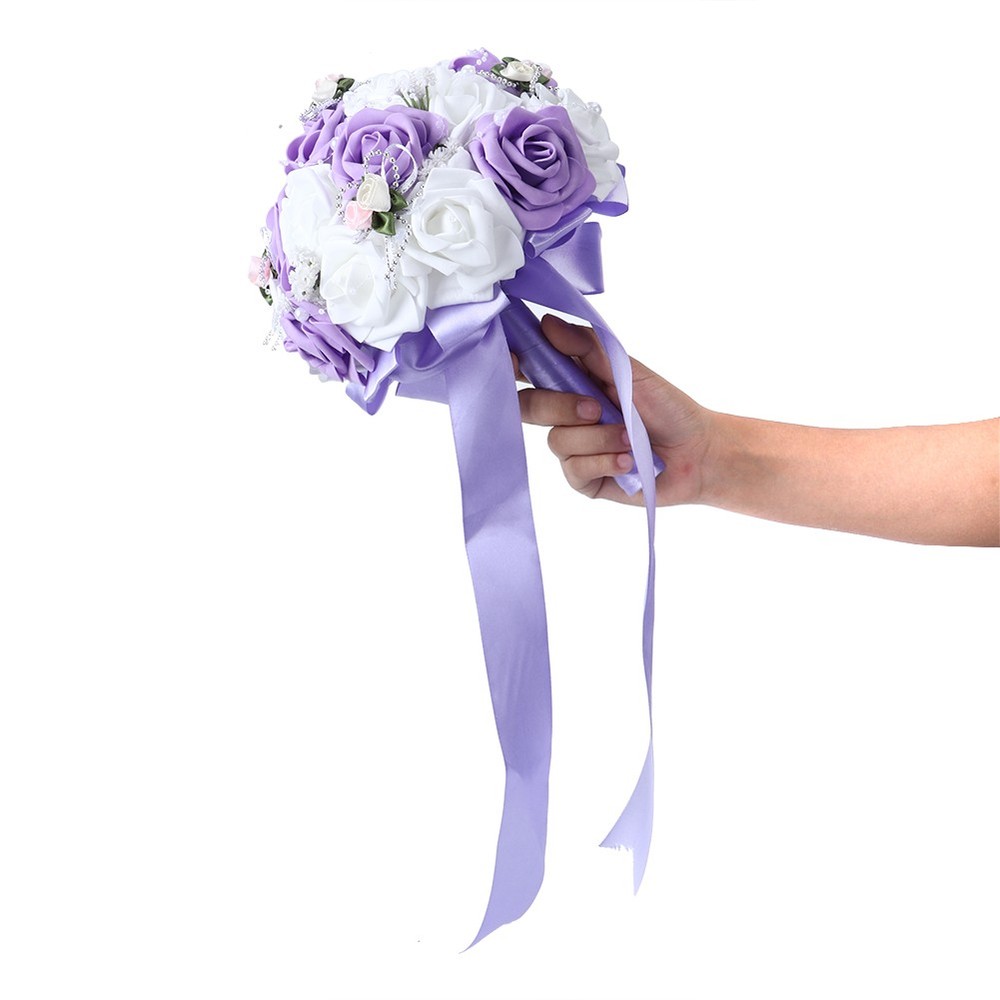 Romantic Artificial Wedding Bouquet For Bridal Holding – Purple Popular