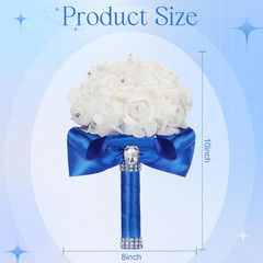 Royal Blue Wedding Bouquet Set – 6 Pack with Diamonds & Ribbons for Bride & Brid
