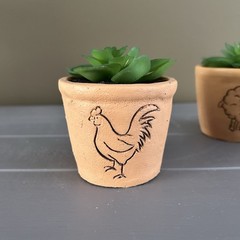 Set Of 3 Ceramic Farm Animal Pots With Faux Succulents 3.5” Tall Each