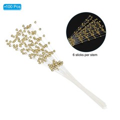 100 Pcs 4mm Pearl String Bouquet Pearl Stick Stems Bouquets Garland Spray, Gold