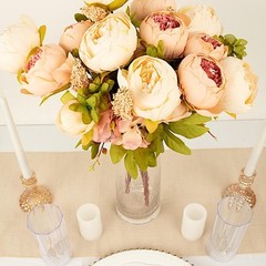 CREAM BLUSH ROSE GOLD 2 Bouquets 19″ Silk Peony FLOWERS Artificial Floral
