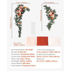 (5-Pack) Artificial Wedding Arch Arbor Flowers Kit with 33 Ft. Draping Fabric, L