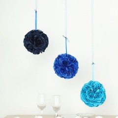2 ROYAL BLUE 7″ Silk Roses Flowers Kissing Balls Wedding Events Centerpieces