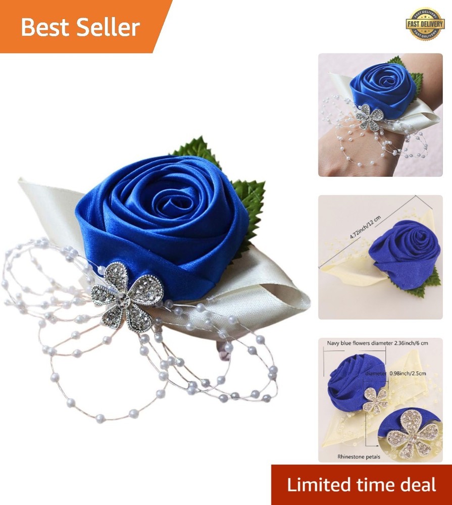 Lifelike Navy Blue Wrist Flower with Adjustable Ribbon for Formal Events
