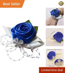 Lifelike Navy Blue Wrist Flower with Adjustable Ribbon for Formal Events