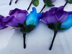 22 PC Wedding Bouquet Package, Purple & Blue & Black, Cascading Wedding Bouquet