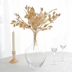 4 GOLD Metallic Artificial Italian Ruscus Leaves Branches Party Events