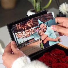 ADDWel Preserved Rose Gift Box with 4×6 Photo Frame, Romantic 6 Roses, Red