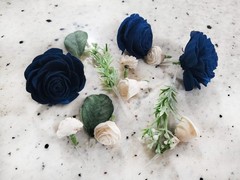 Navy Blue Cake Flower Topper White Sola Wood Reusable DIY Wedding Party Decor