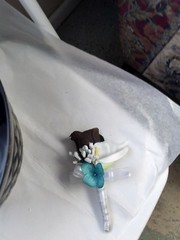 SILK WEDDING IVORY CHOCOLATE & TEAL BOUQUETS BOUTS & BRIDAL CASCADE