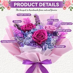 Preserved Flowers Bouquet, for Delivery,Handmade Purple Rose purple