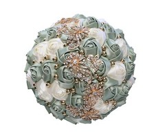 Handmade Wedding Bouquet with Golden Rhinestone Brooch Pearl Bridal Bouquet f…