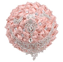 7″ Bouquet Luxury White Red Bride Wedding Ribbon Brooch Pearl Satin Rose Decor