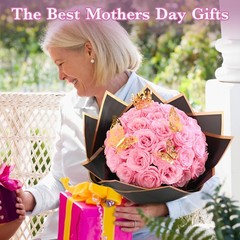 Waipfaru Pink Glitter Roses Bouquet, DIY Fake Flowers 24pcs,
