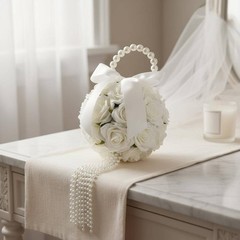 Bridal Hand Floral Arrangement Romantic Beaded Flower Floral Arrangement Silk