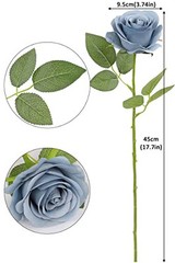 12pcs Roses Artificial Flowers Silk Roses with Long Stems Fake 12PCS Dusty Blue