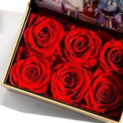ADDWel Preserved Rose Gift Box with 4×6 Photo Frame, Romantic 6 Roses, Red